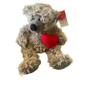 Russ Berrie Kids Blonde & Grey Smooches Bear Animal With Heart Plush Toy